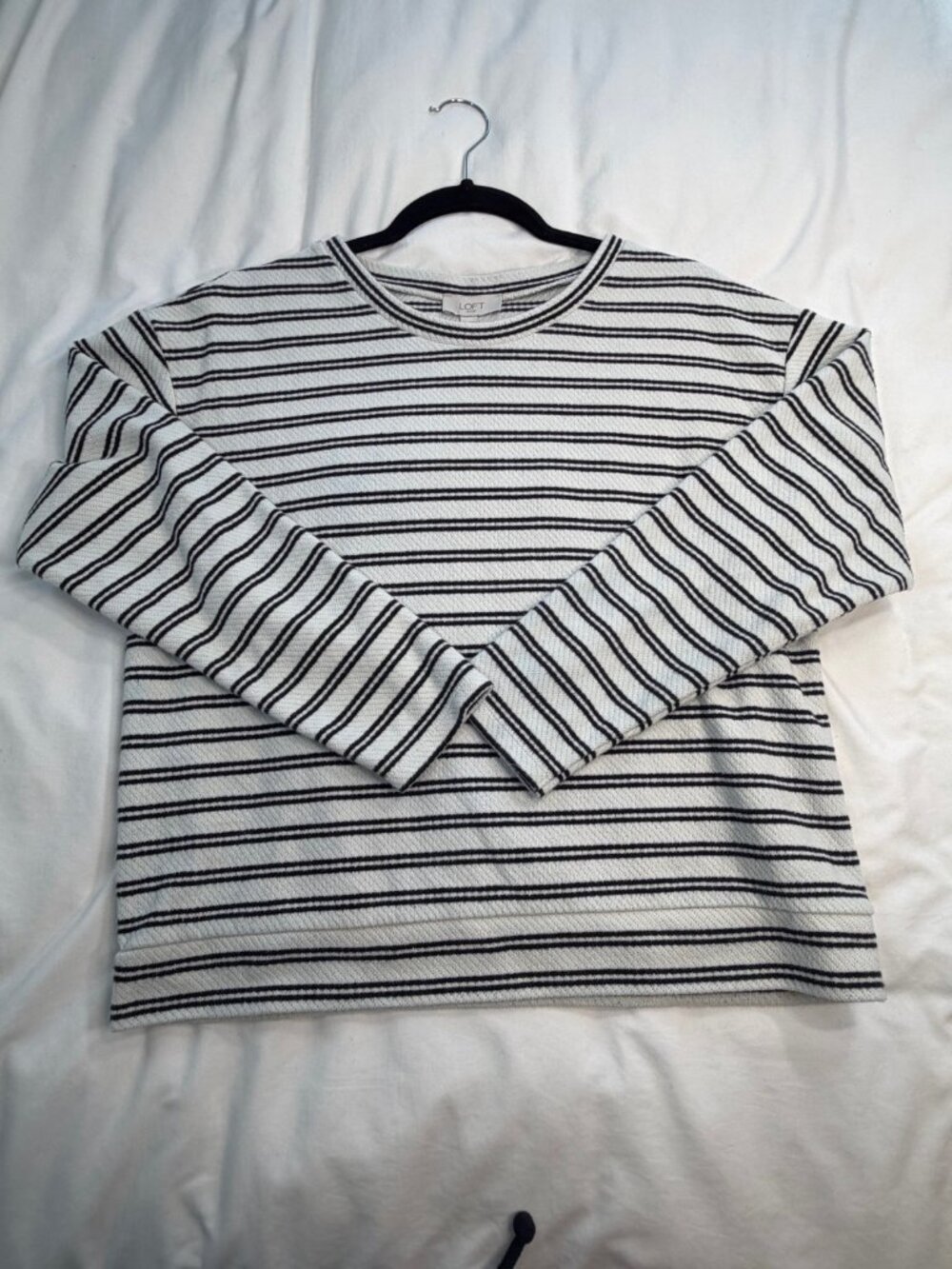 LOFT Striped Textured Knit Top Black White Long Sleeve Size M - Picture 2 of 11